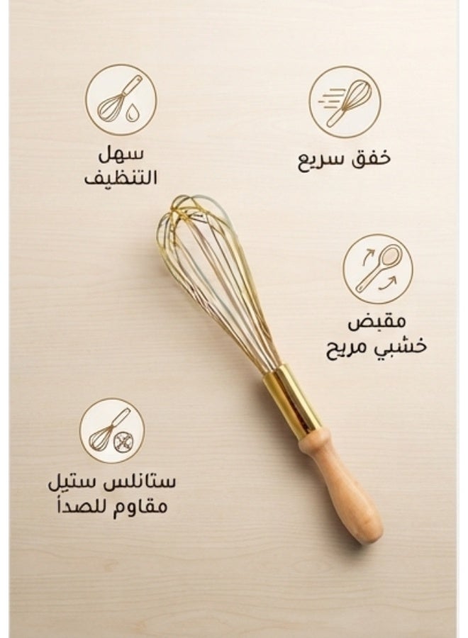 Premium Stainless Steel Manual Egg Whisk with Ergonomic Wooden Handle – Multi-Purpose Hand Whisk for Eggs, Cream, Sauces, Baking & Everyday Kitchen Mixing - Image 3