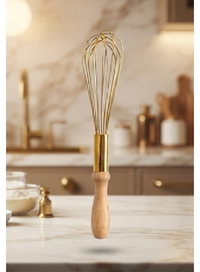 Premium Stainless Steel Manual Egg Whisk with Ergonomic Wooden Handle – Multi-Purpose Hand Whisk for Eggs, Cream, Sauces, Baking & Everyday Kitchen Mixing - Image 1
