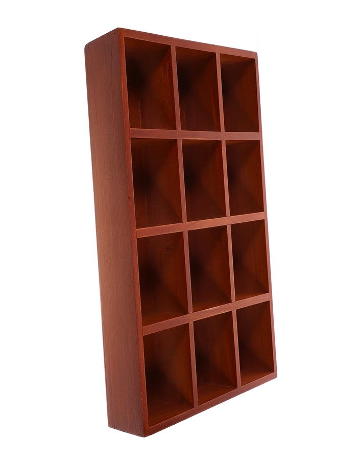 PRETYZOOM Rustic Floating Shelf 12-Compartment Wall Storage Rack 15.5 Inch Wooden Cubby Display Organizer for Home Kitchen Small Item Storage and Decor - Image 1