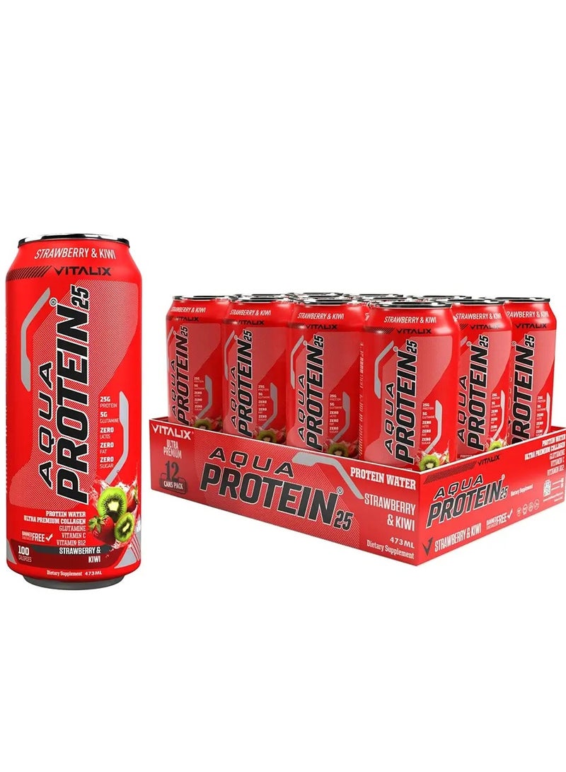 فيتاليكس أكوا بروتين 25 بنكهة الفراولة والكيوي، عبوة 473 مل، 12 عبوة - Image 1