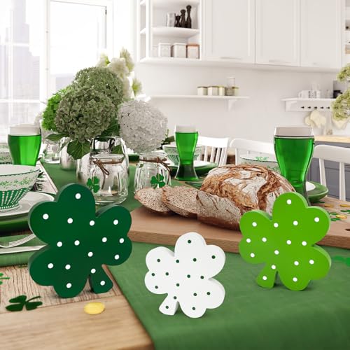 Leetous St Patricks Day Decorations 3 PCS, Wooden Green Shamrock Decoration for Home Table, Irish Lucky Clover Signs Decor for Tiered Tray Mantel Office, Saint Patricks Gifts Centerpiece for Indoor Party Desk - Image 5