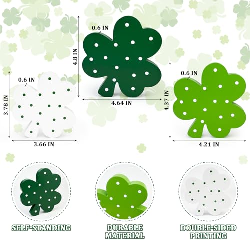 Leetous St Patricks Day Decorations 3 PCS, Wooden Green Shamrock Decoration for Home Table, Irish Lucky Clover Signs Decor for Tiered Tray Mantel Office, Saint Patricks Gifts Centerpiece for Indoor Party Desk - Image 3