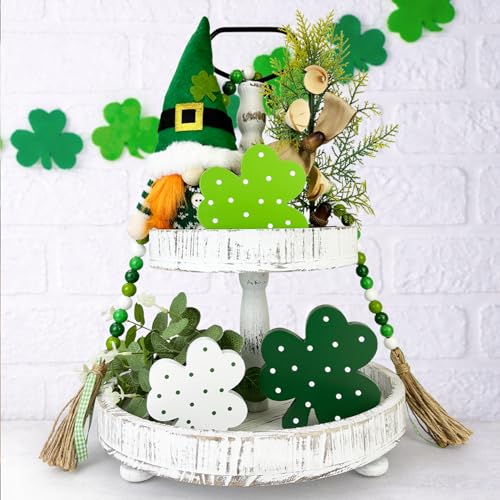 Leetous St Patricks Day Decorations 3 PCS, Wooden Green Shamrock Decoration for Home Table, Irish Lucky Clover Signs Decor for Tiered Tray Mantel Office, Saint Patricks Gifts Centerpiece for Indoor Party Desk - Image 4