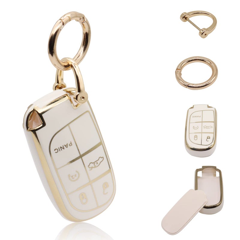 Elegananccy for Jeep Key Fob Cover, Soft Full Protection Key Case Shell Compatible with Jeep Smart Key 3 4 5 Buttons Protector (White) - Image 1