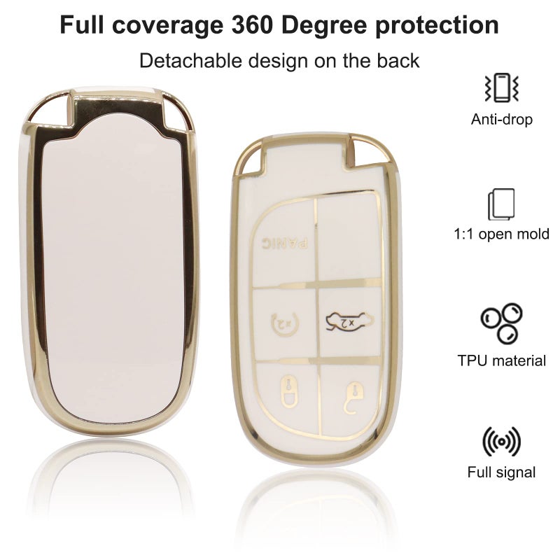 Elegananccy for Jeep Key Fob Cover, Soft Full Protection Key Case Shell Compatible with Jeep Smart Key 3 4 5 Buttons Protector (White) - Image 2