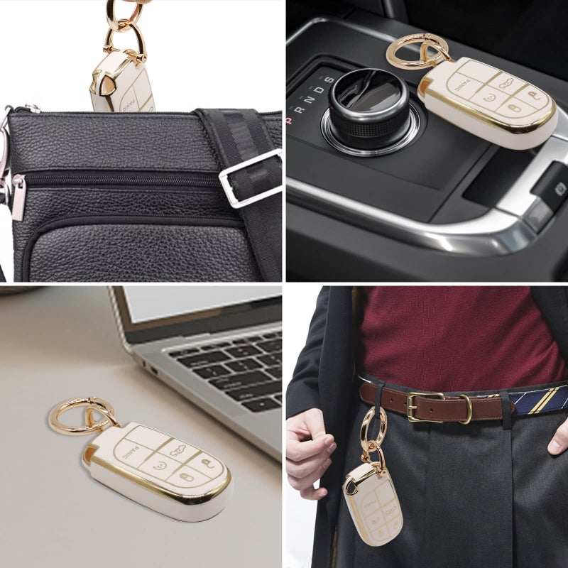 Elegananccy for Jeep Key Fob Cover, Soft Full Protection Key Case Shell Compatible with Jeep Smart Key 3 4 5 Buttons Protector (White) - Image 5