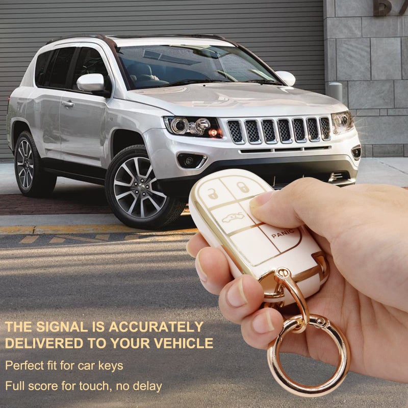 Elegananccy for Jeep Key Fob Cover, Soft Full Protection Key Case Shell Compatible with Jeep Smart Key 3 4 5 Buttons Protector (White) - Image 4