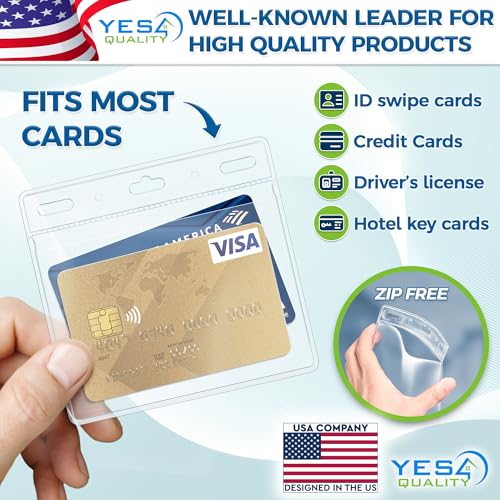 Yes4Quality - Horizontal Card Holder - 4x3 Inch, 100 Pack - Clear Name Badge Protector for ID Tags - Heavy-Duty No Zipper Nametag Badges - Quick Load for Easy Card Insert - Image 2