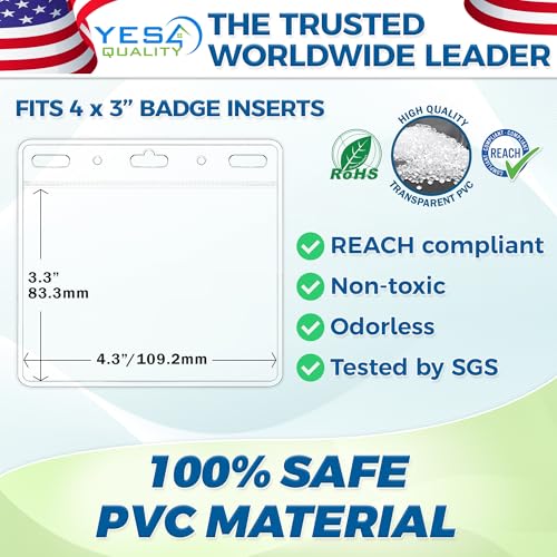 Yes4Quality - Horizontal Card Holder - 4x3 Inch, 100 Pack - Clear Name Badge Protector for ID Tags - Heavy-Duty No Zipper Nametag Badges - Quick Load for Easy Card Insert - Image 3