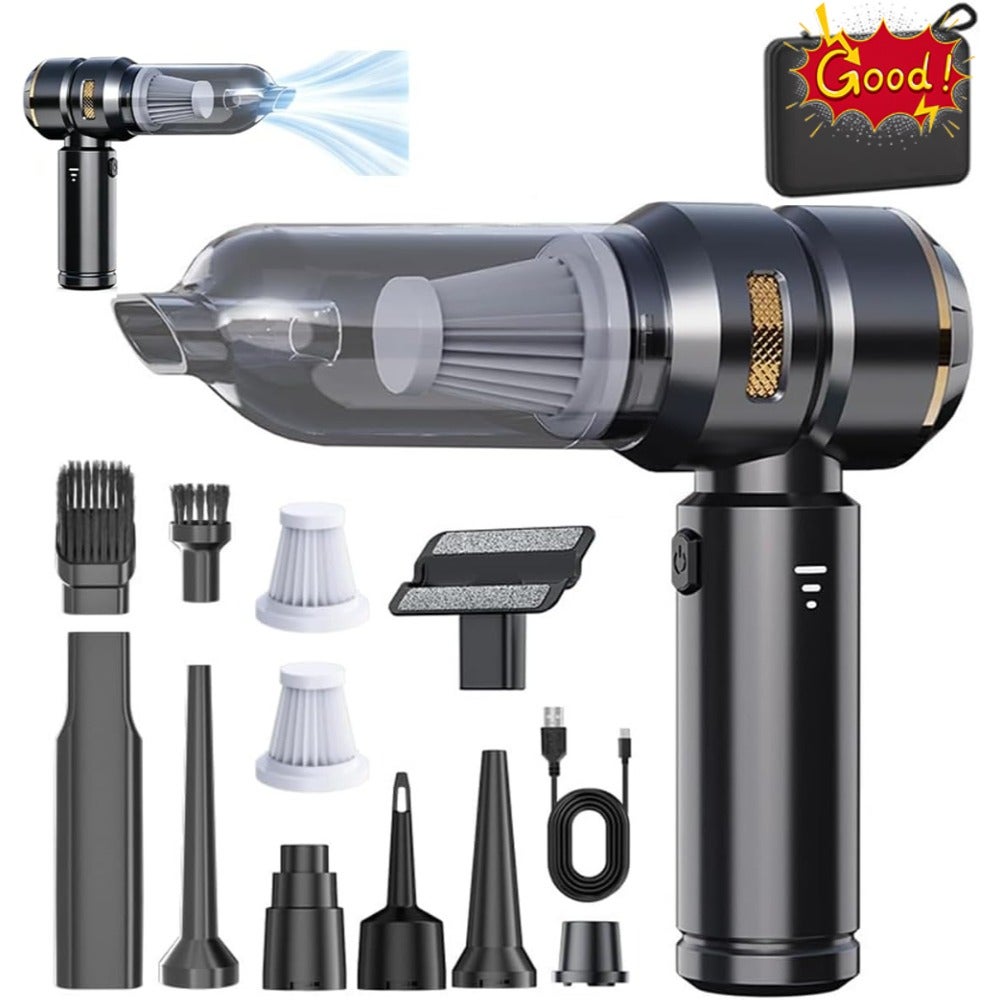 4-in-1 Handheld Cordless Car Vacuum Cleaner 16000Pa Portable Air Duster with Brushless Motor and LED Light, Rechargeable 100W High Power Mini Blower with Multi-Nozzles for Car Home Office Pet Hair