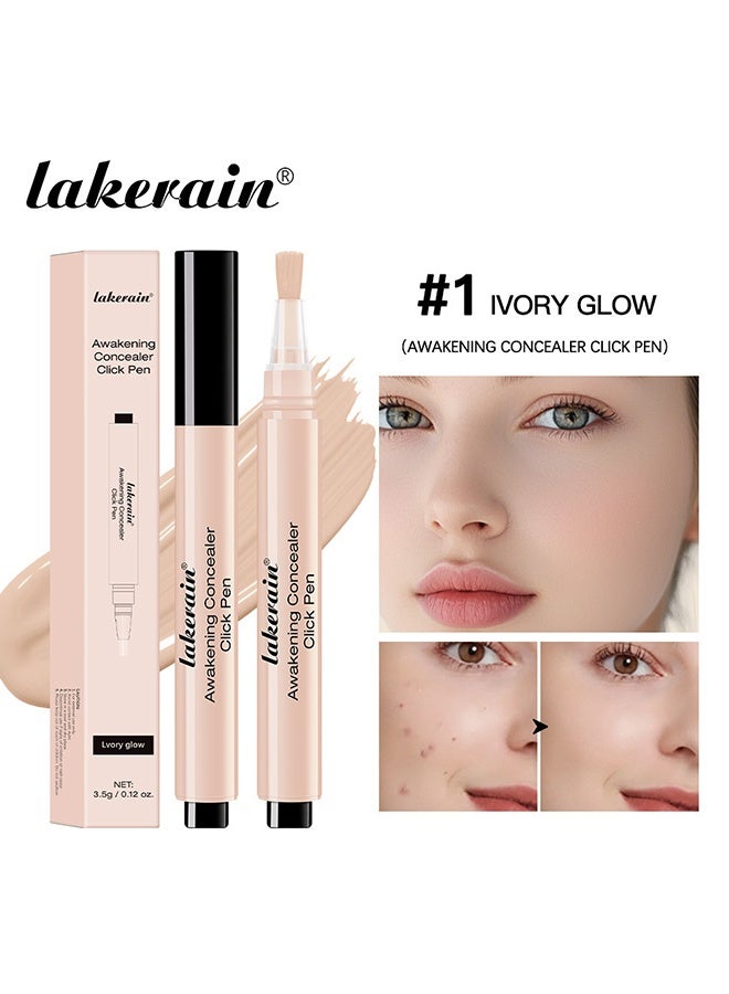 lakerain Awakening Concealer Click Pen,Pressed Concealer, Under Eye Concealer, Under-eye Brightener & Primer Dark Circles ,Highly Pigmented and Water-Resistant, Eye Colour Corrector, brush concealer #1 Ivory Glow - Image 2