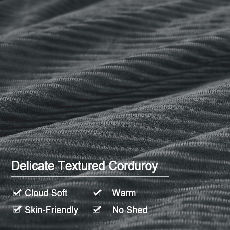 PHF Luxurious Velvet Corduroy Duvet Cover Set King, 3PCS Flannel Soft Comforter Cover Set for All Season, Cozy Durable Duvet Cover with Pillow Shams Bedding Collection, 104" x 90", Grey - Image 3