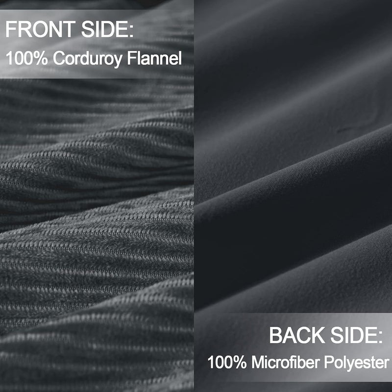 PHF Luxurious Velvet Corduroy Duvet Cover Set King, 3PCS Flannel Soft Comforter Cover Set for All Season, Cozy Durable Duvet Cover with Pillow Shams Bedding Collection, 104" x 90", Grey - Image 5
