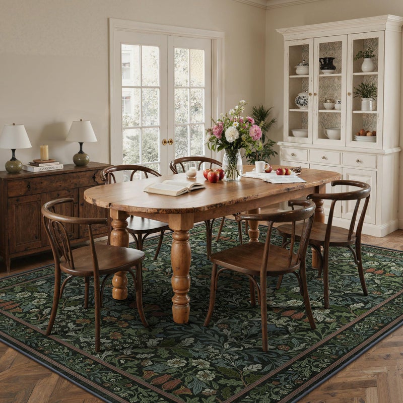 GENIMO 8x10 Washable Area Rug, Non-Slip Vintage Boho Floral Carpet, Large Area Rug for Living Room, Soft Low-Pile Thin Living Room Rug for Bedroom, Dining Room, Nursery, Dark Green - Image 2
