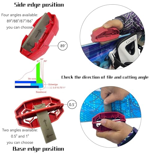 IGOSKI Snowboard Ski Edge Bevel Tuning ski wax kit，snowboard tool，ski edge sharpener tuner Side Ski Angle Tool & Diamonds & Gummi Stone (Tool+Diamonds + Gummi Stone) (Red) - Image 3