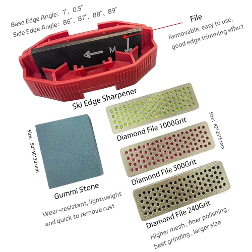 IGOSKI Snowboard Ski Edge Bevel Tuning ski wax kit，snowboard tool，ski edge sharpener tuner Side Ski Angle Tool & Diamonds & Gummi Stone (Tool+Diamonds + Gummi Stone) (Red) - Image 5