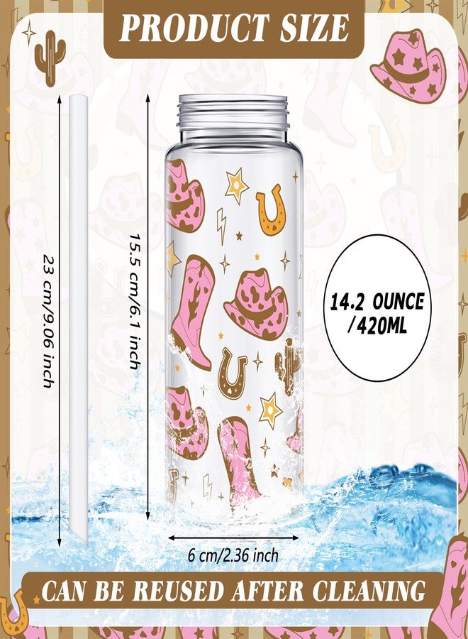 Qinyoung مجموعة كين يونغ المكونة من 24 قطعة من أكواب رعاة البقر الغربية البلاستيكية سعة 14.2 أونصة قابلة لإعادة الاستخدام مع أغطية وماصات، أكواب علب البيرة والقهوة المثلجة لتزيين حفلات رعاة البقر، هدية للنساء (وردي بني، نمط كلاسيكي) - Image 2