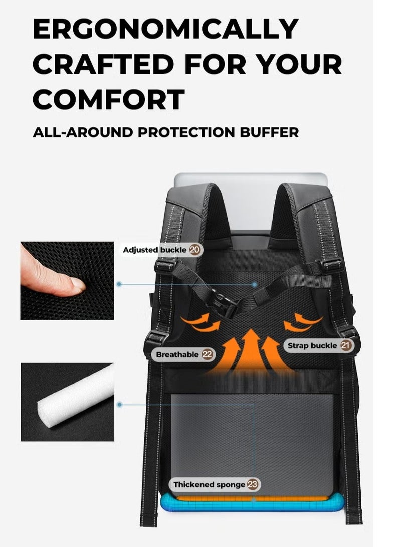 بانجي حقيبة ظهر للسفر مقاومة للماء، حقيبة ظهر للسفر للأعمال بسعة كبيرة، حقيبة ظهر محمولة معتمدة من شركات الطيران للسفر الدولي، حقيبة ظهر متينة ومقاومة للماء للكمبيوتر المحمول، حقيبة ظهر للسفر في عطلة نهاية الأسبوع للجنسين... - Image 3