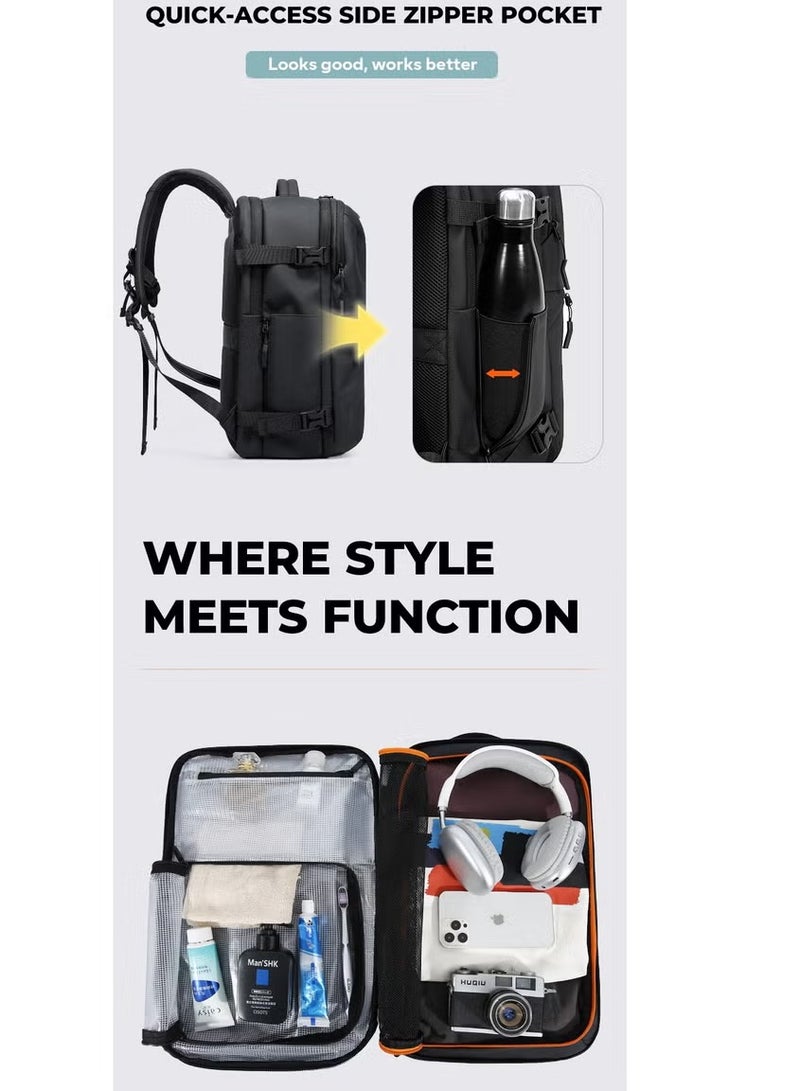 بانجي حقيبة ظهر للسفر مقاومة للماء، حقيبة ظهر للسفر للأعمال بسعة كبيرة، حقيبة ظهر محمولة معتمدة من شركات الطيران للسفر الدولي، حقيبة ظهر متينة ومقاومة للماء للكمبيوتر المحمول، حقيبة ظهر للسفر في عطلة نهاية الأسبوع للجنسين... - Image 4