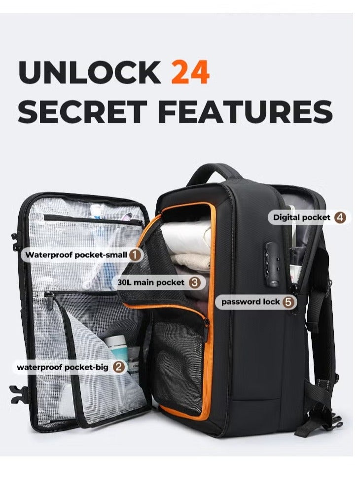 بانجي حقيبة ظهر للسفر مقاومة للماء، حقيبة ظهر للسفر للأعمال بسعة كبيرة، حقيبة ظهر محمولة معتمدة من شركات الطيران للسفر الدولي، حقيبة ظهر متينة ومقاومة للماء للكمبيوتر المحمول، حقيبة ظهر للسفر في عطلة نهاية الأسبوع للجنسين... - Image 5