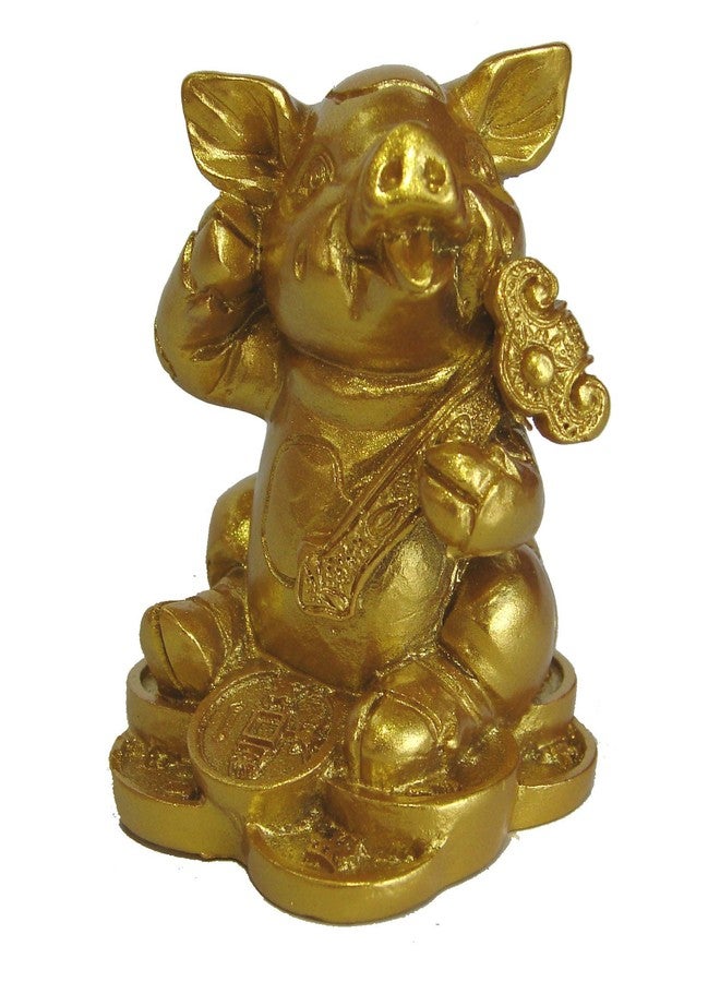 Feng Shui Import Golden Pig Statue Holding RuYi for Chinese Lunar Year of Pig