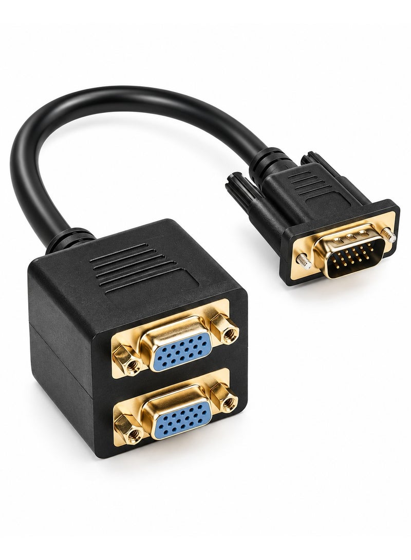 FUjishka VGA Splitter Cable 1Input 2Output 1080P Double Monitor Adapter 25cm Cable for PC Laptop Projectors LCD TVs Box Displays - Image 1