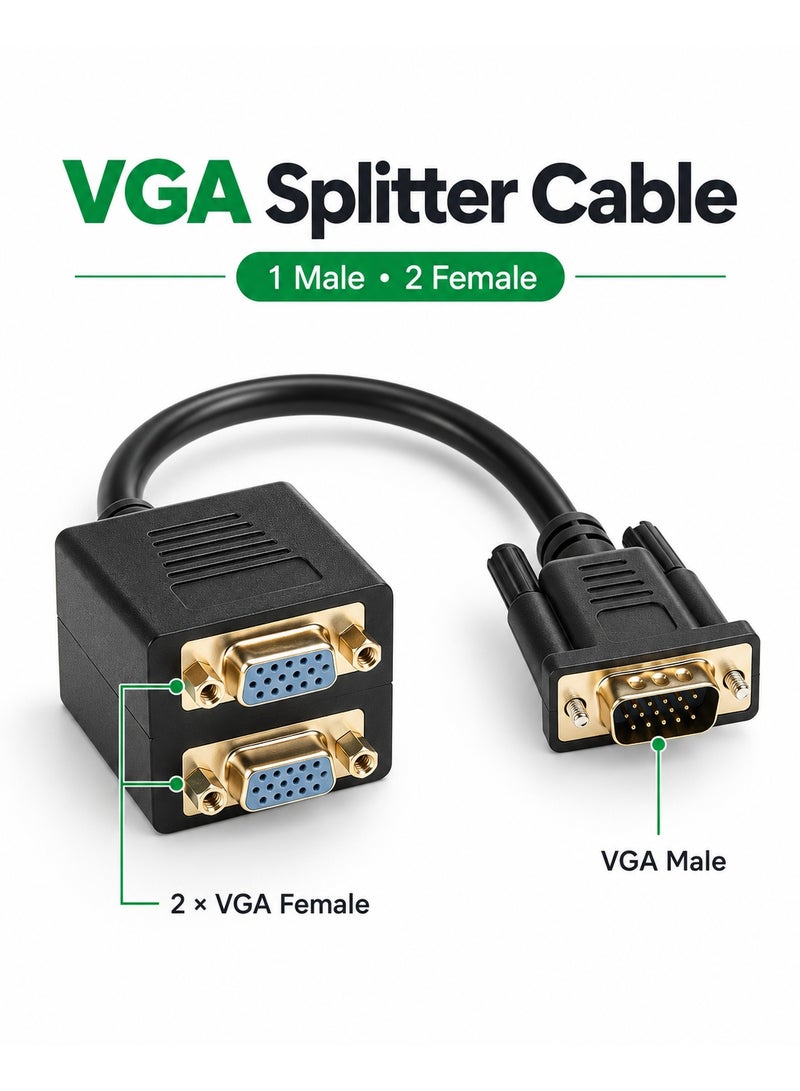 FUjishka VGA Splitter Cable 1Input 2Output 1080P Double Monitor Adapter 25cm Cable for PC Laptop Projectors LCD TVs Box Displays - Image 2