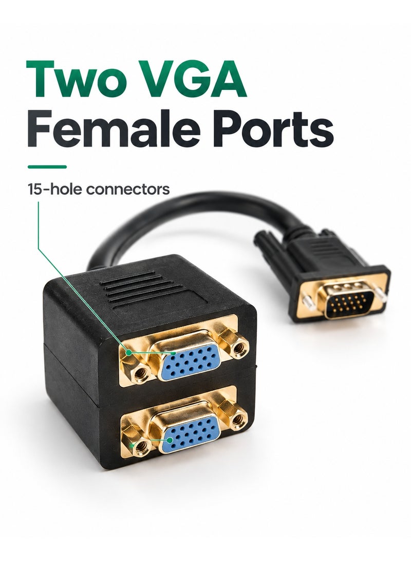 FUjishka VGA Splitter Cable 1Input 2Output 1080P Double Monitor Adapter 25cm Cable for PC Laptop Projectors LCD TVs Box Displays - Image 3