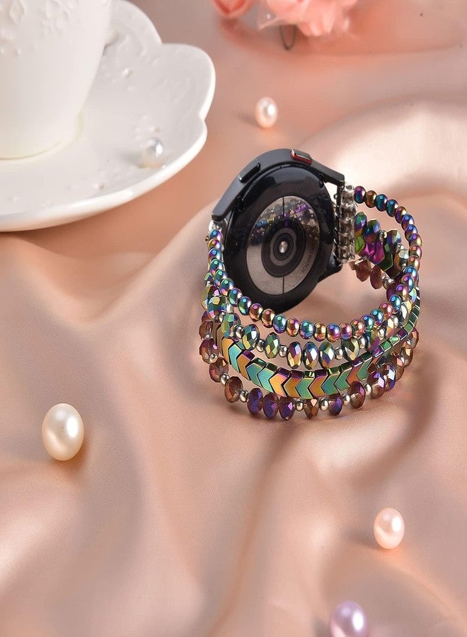 VISOOM Beaded Boho Bracelet Compatible for Samsung Galaxy Watch 8/7/6/5/4 40/44mm Bands/Active 2 Watch 4 Classic 42mm Band Women, 20mm Handmade Elastic Crystal Beads Bracelet for Galaxy Watch 5 pro - Image 2