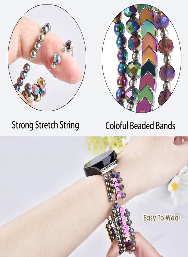 VISOOM Beaded Boho Bracelet Compatible for Samsung Galaxy Watch 8/7/6/5/4 40/44mm Bands/Active 2 Watch 4 Classic 42mm Band Women, 20mm Handmade Elastic Crystal Beads Bracelet for Galaxy Watch 5 pro - Image 3