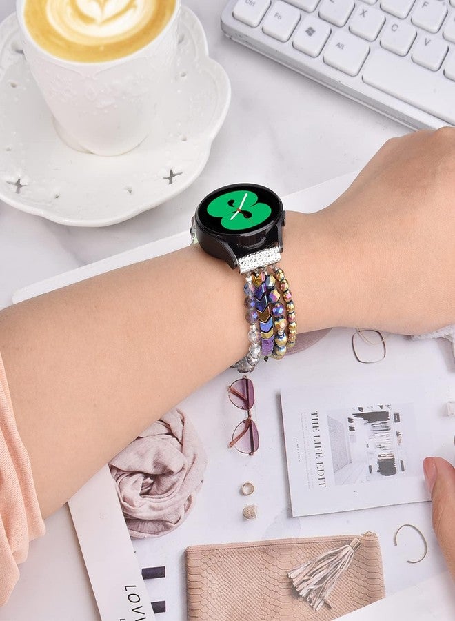 VISOOM Beaded Boho Bracelet Compatible for Samsung Galaxy Watch 8/7/6/5/4 40/44mm Bands/Active 2 Watch 4 Classic 42mm Band Women, 20mm Handmade Elastic Crystal Beads Bracelet for Galaxy Watch 5 pro - Image 4