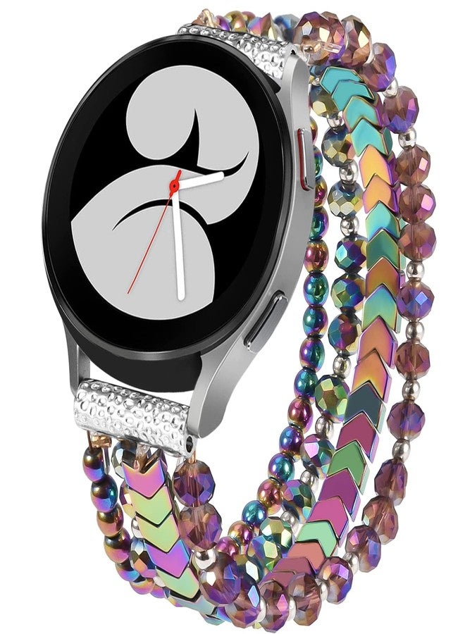 VISOOM Beaded Boho Bracelet Compatible for Samsung Galaxy Watch 8/7/6/5/4 40/44mm Bands/Active 2 Watch 4 Classic 42mm Band Women, 20mm Handmade Elastic Crystal Beads Bracelet for Galaxy Watch 5 pro - Image 1