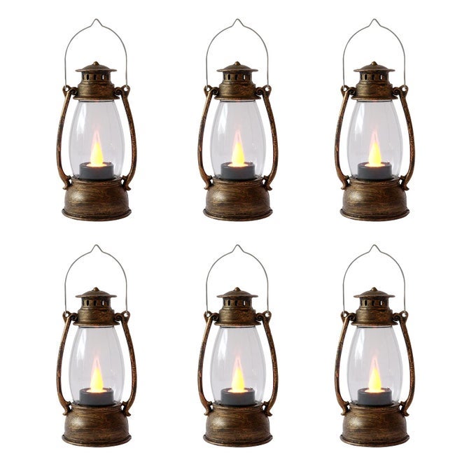 MINI LANTERNS 6PCS LED SMALL LANTERNS DECORATIVE INDOOR OUTDOOR HANGING LANTERN DECORATIVE CANDLE LANTERNS FARMHOUSE DECOR FOR WEDDINGS WESTERN CAMPING PARTY HALLOWEEN CHRISTMAS DECORATIONS