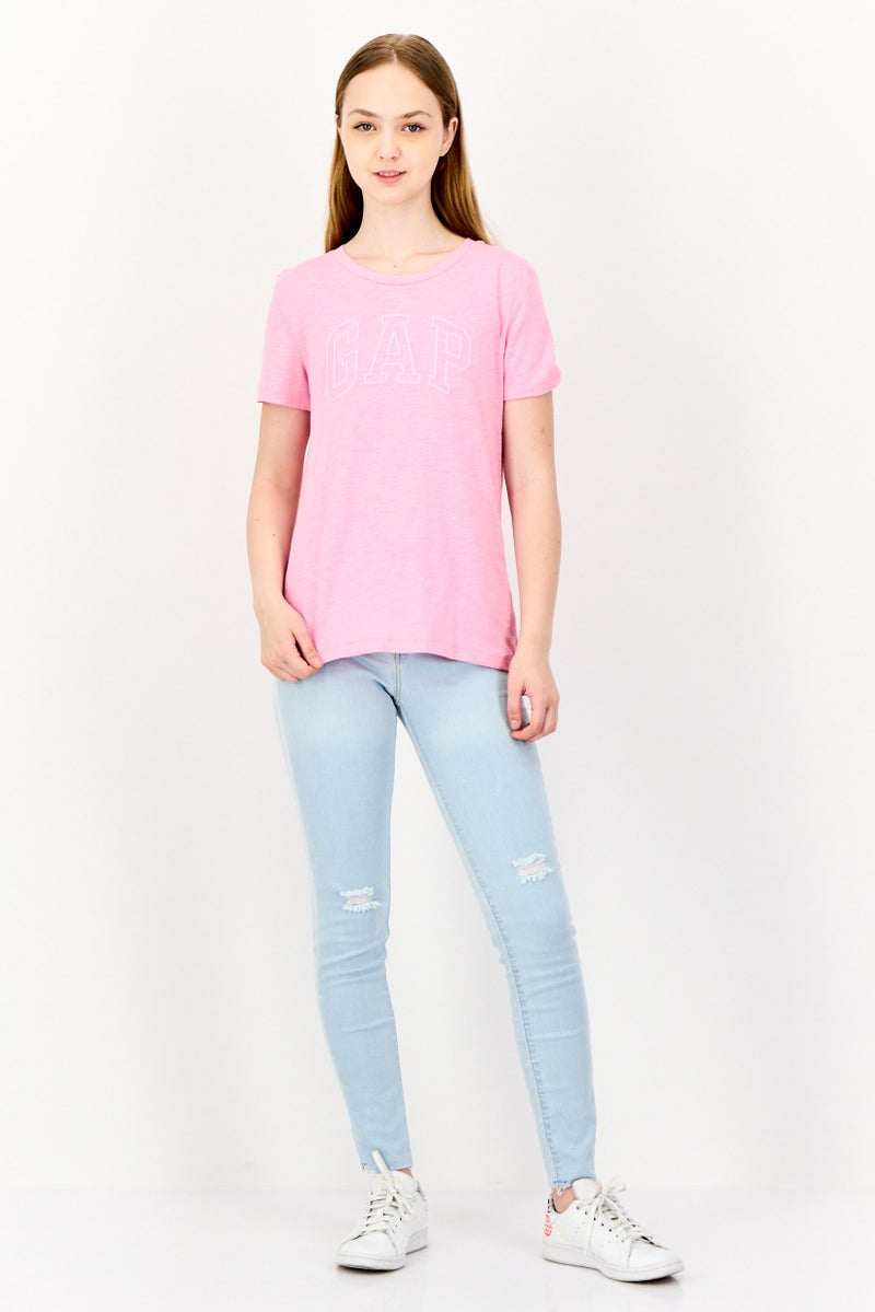 GAP Women Crew Neck Short Sleeves Brand Logo T-Shirt, Pink - Image 4