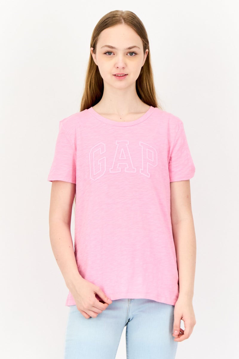 GAP Women Crew Neck Short Sleeves Brand Logo T-Shirt, Pink - Image 1