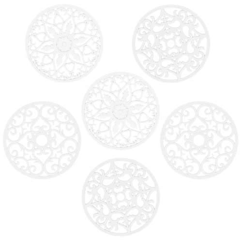 Nstezrne Silicone Trivets Mats for Hot Pots and Pans, Multi Purpose Trivets Mat -Heat Resistant Silicone Trivet Intricately Carved Hot Pads Set of 6 (F: Style 1-White) - Image 1