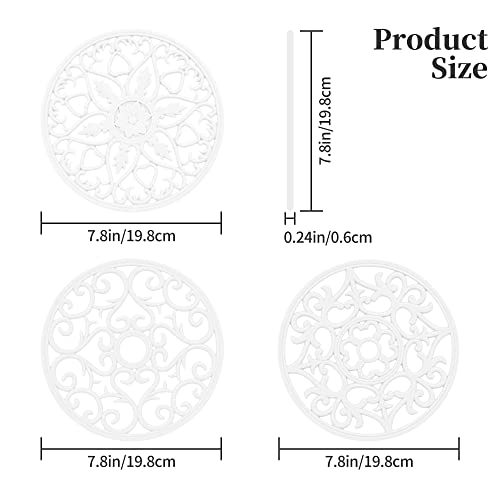 Nstezrne Silicone Trivets Mats for Hot Pots and Pans, Multi Purpose Trivets Mat -Heat Resistant Silicone Trivet Intricately Carved Hot Pads Set of 6 (F: Style 1-White) - Image 2