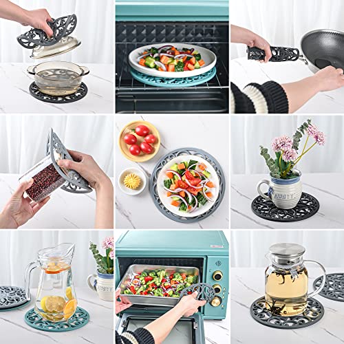 Nstezrne Silicone Trivets Mats for Hot Pots and Pans, Multi Purpose Trivets Mat -Heat Resistant Silicone Trivet Intricately Carved Hot Pads Set of 6 (F: Style 1-White) - Image 4