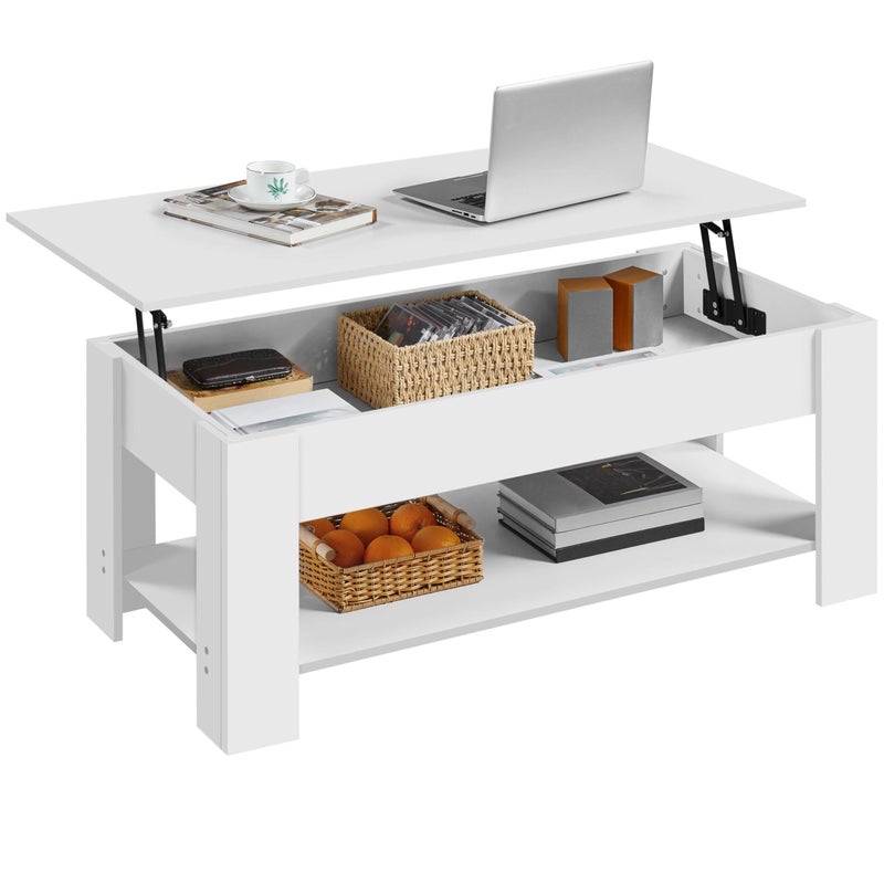 Yaheetech Lift Top Coffee Table with Hidden Compartment and Storage Shelf Rising Tabletop Dining Table for Living Room Reception Room 475in L White