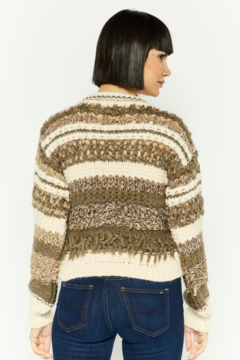 ONLY Women Round Neck Knitted Sweater, Off White - Image 3