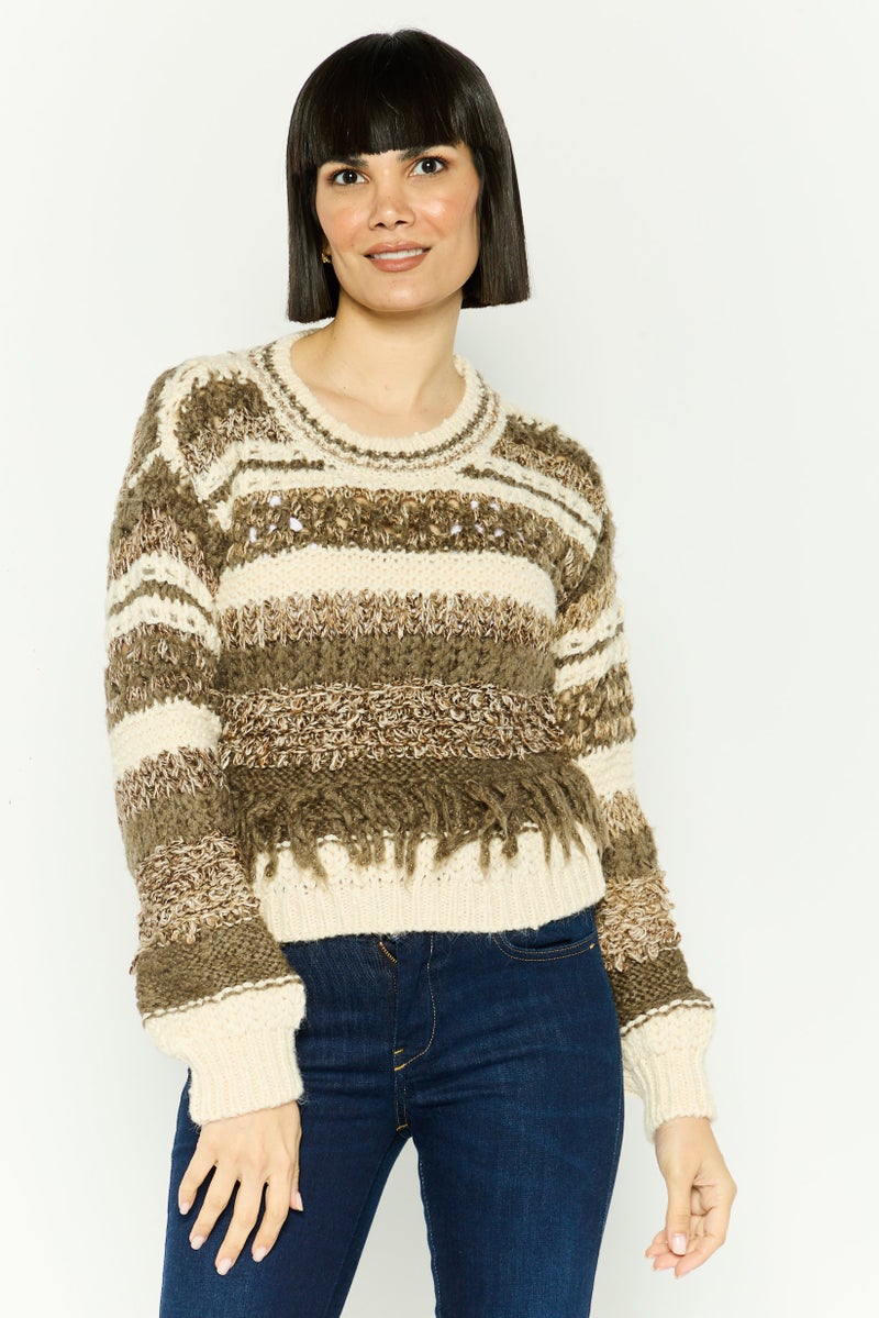 ONLY Women Round Neck Knitted Sweater, Off White - Image 1
