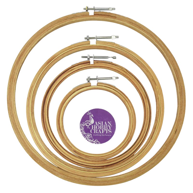 Asian Hobby Crafts 4 Pieces Wooden Embroidery Ring, Stitch Work, Craft Work Embroidery, Adjustable Embroidery Art Hoop, (Size - 6, 8, 10, 12 Inch) - Image 1