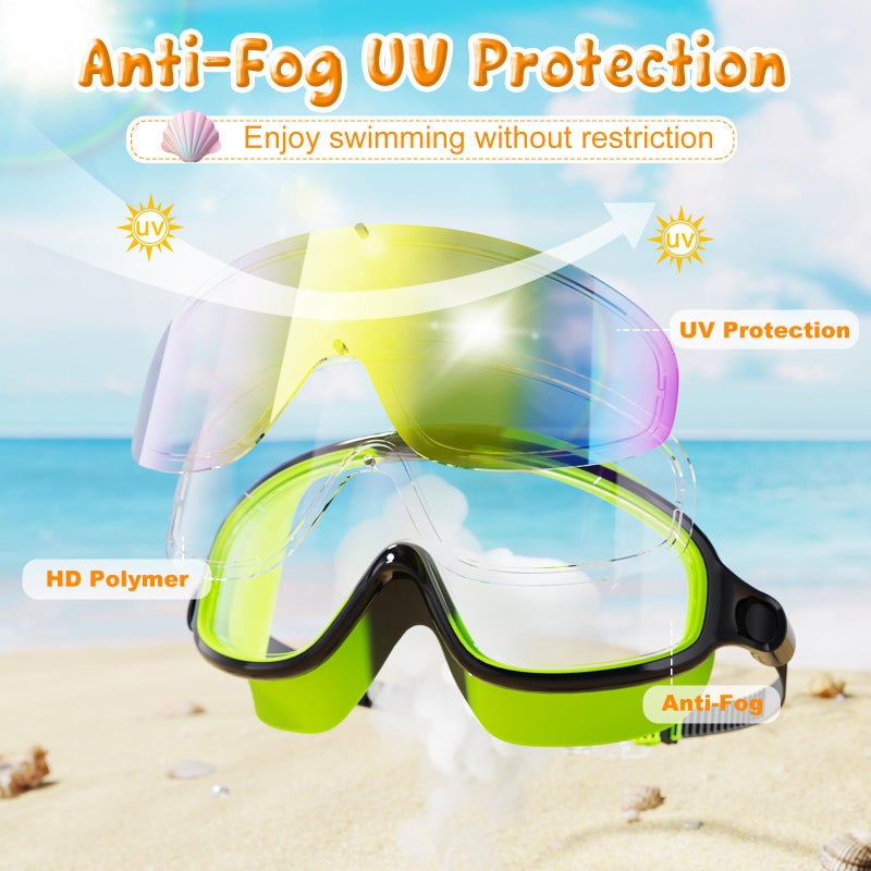 VegoVia Kids Swim Goggles 6-14 2 Pack, Swimming Goggles for Kids 8-14, Anti-Fog UV Protection for Toddler Youth Teens Boys Girls 8-12,180Â°Wide View No Leak for Pool Beach Open Water - Image 3