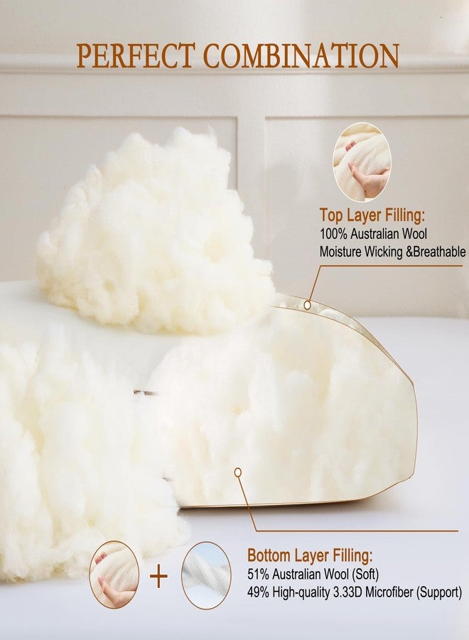 YOUR MOON Soft Wool Pillow Standard Size, Support Soft Bed Pillows for Sleeping, Premium Australian Wool Filling with 100% Cotton Cover, Down Alternative Pillows (Off White) - Image 3