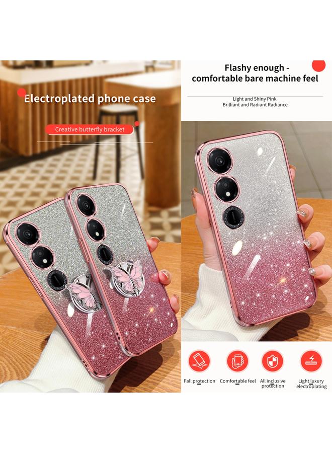 S-TOP Case For Honor Play 40 Plated Gradient Glitter Butterfly Holder TPU Phone Case - Image 3