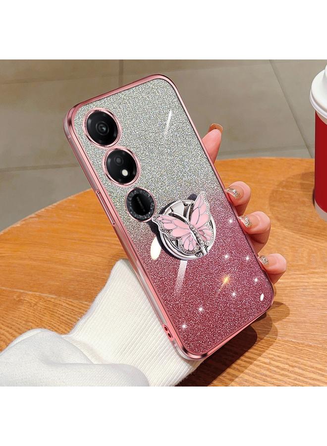 S-TOP Case For Honor Play 40 Plated Gradient Glitter Butterfly Holder TPU Phone Case - Image 1