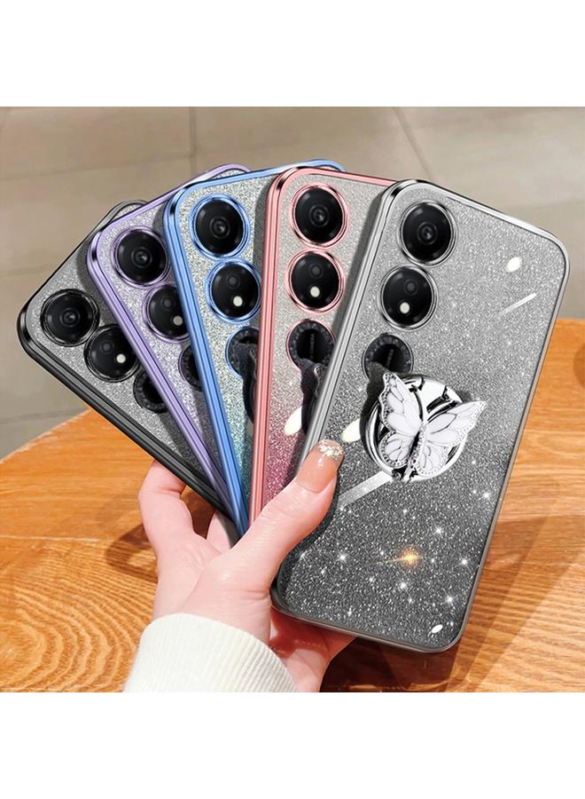 S-TOP Case For Honor Play 40 Plated Gradient Glitter Butterfly Holder TPU Phone Case - Image 2