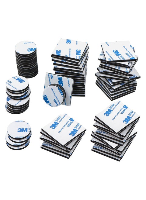 100 Pcs Heavy Duty Double Sided Strong Adhesive Foam Pad Tape for Holding Picture, Light, Hooks, Square & Round