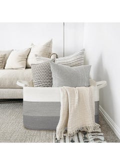 Goodpick Storage Basket, 21.6" X 14.9" X 11.8", Blanket Basket For Living Room, Large Woven Basket For Storage, Toy Organizer, Rectangle Rope Baskets For Organizing, Grey  - Image 2