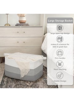 Goodpick Storage Basket, 21.6" X 14.9" X 11.8", Blanket Basket For Living Room, Large Woven Basket For Storage, Toy Organizer, Rectangle Rope Baskets For Organizing, Grey  - Image 5